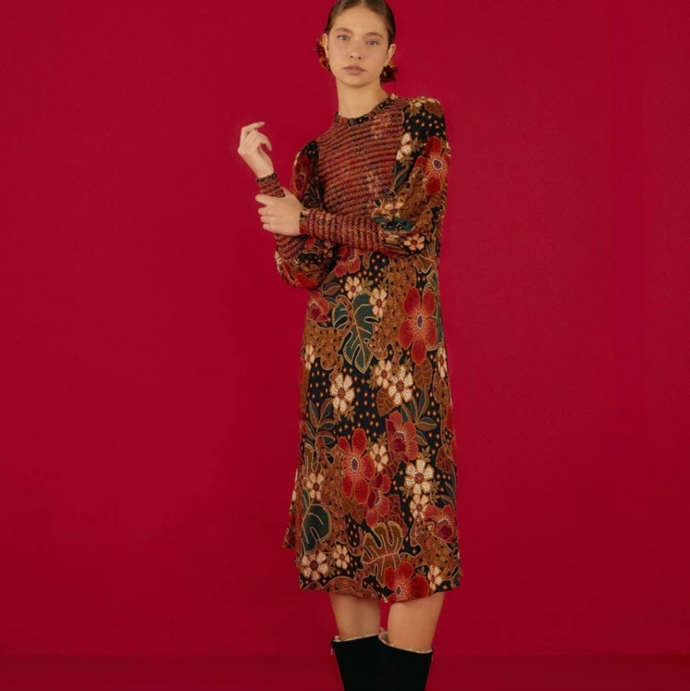 Nwot! Farm Rio flowered leopard long sleeve dress. - Picture 3 of 14